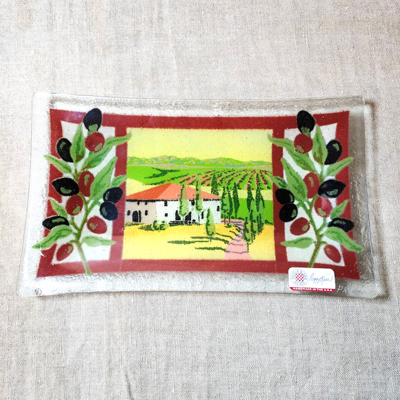 Peggy Karr Glass Fused Art Glass Tuscan Villa Winery Platter/Tray Artist Signed - Picture 9 of 10